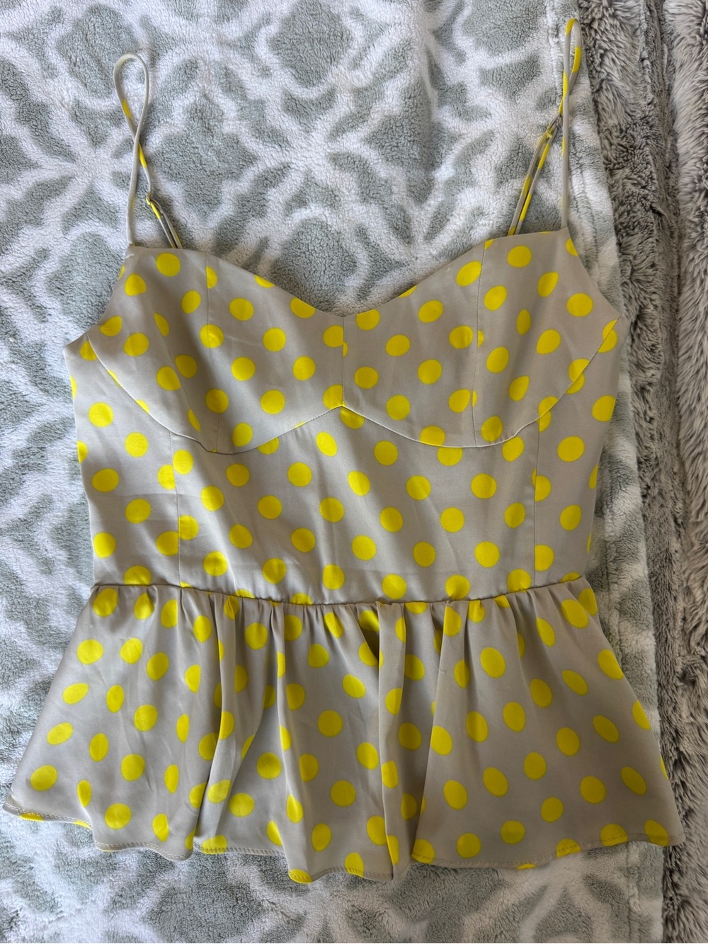 Zara Yellow Polka Dot Peplum Cami Top
